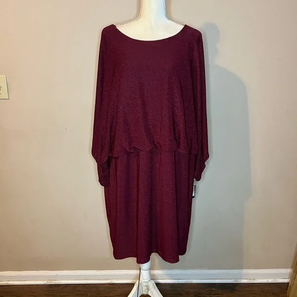 🌻Jessica Howard Metallic  Elegant Burgundy Dress - Picture 2 of 6